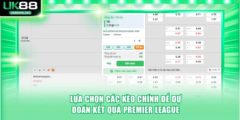 Lựa chọn các kèo chính để dự đoán kết quả Premier League